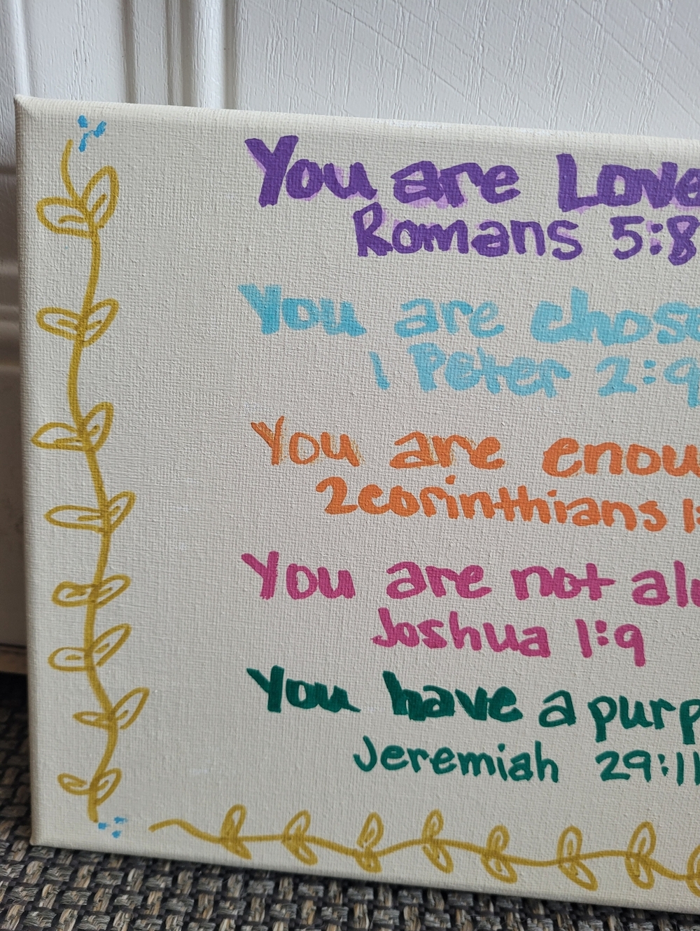 Hand Painted Inspirational Scripture Canvas - Multicolor - Picture 4 of 4